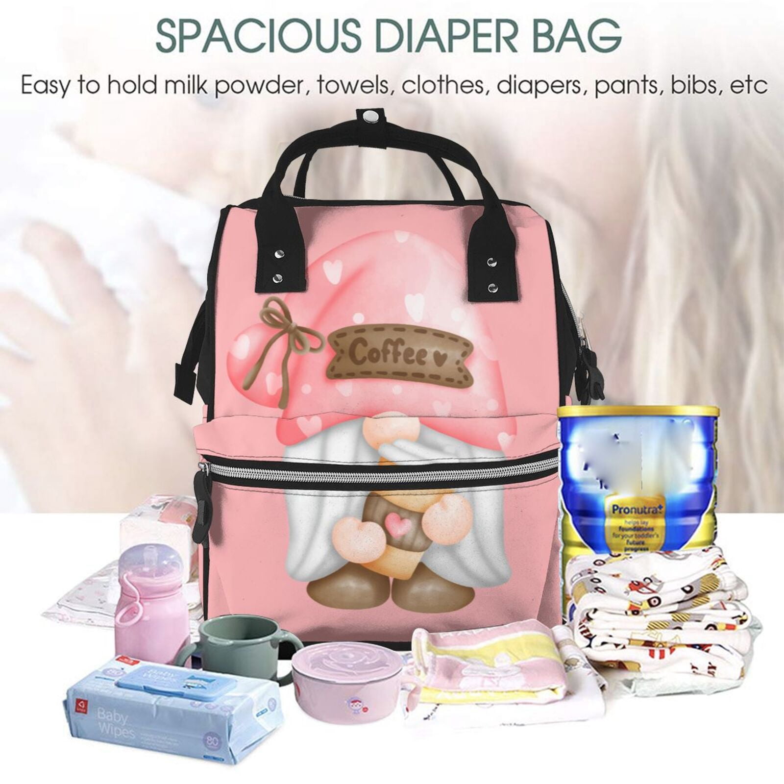 Ratiio Coffee Gnome (1) Mummy Backpack - Waterproof Twill Canvas, Large Capacity Diaper Bag with Multiple Pockets and Adjustable Straps