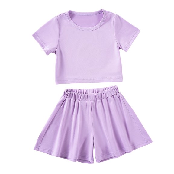 Mgmyaa Summer Girls Set Crew Neck Short Sleeve Shirt and Elastic Waist Skort Shorts Two-Piece Set 1-6 Years