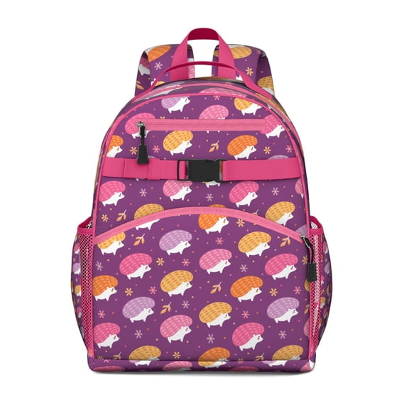 Cute Hedgehog Students Backpack Adorable Cartoon Forest Animal Bookbag with Floral Pattern and Artistic Tree Design