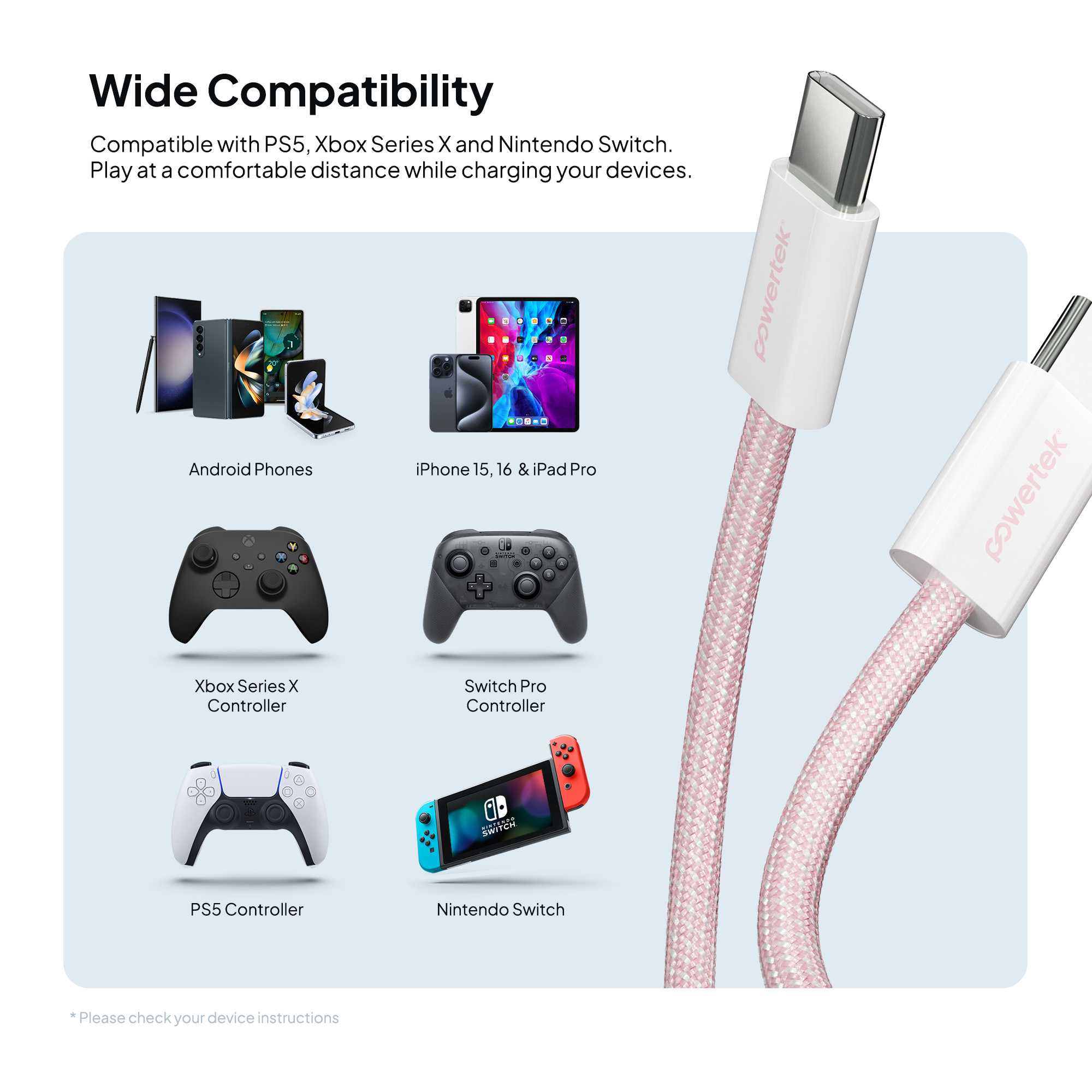Liquipel Powertek Pastel Braided USB-C to USB-C - Pink