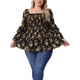 thumbnail image 1 of Blusas de peplum con estampado floral para mujer de tallas grandes Agnes Orinda, con cuello cuadrado y mangas largas, camisetas casuales 3X en negro, 1 of 6