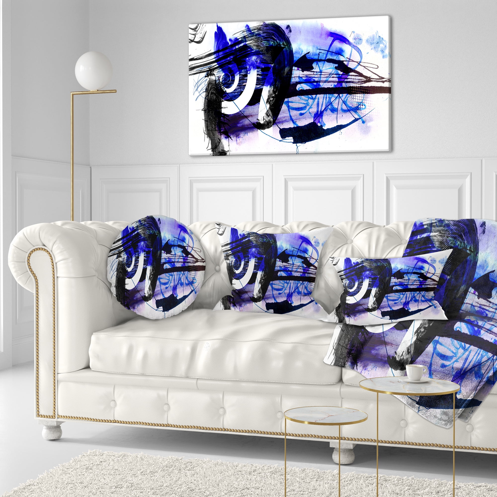 Designart Blue Stain Abstract - Abstract Throw Pillow - 12x20