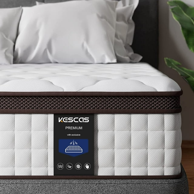 Matelas Double, Kescas Matelas Hybride en Mousse Mémoire de 10 Pouces en Boîte, Sans Fibre de Verre, Soutien des Bords à Ressorts Plus Lourds, Isolation des Mouvements, Fermeté Moyenne - Fabriqué en Amérique du Nord