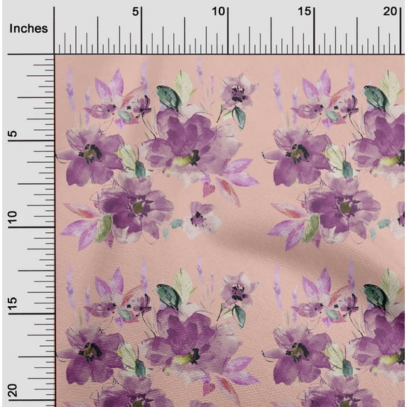 oneOone Silk Tabby Peach Fabric Flower & Leaves Watercolor Fabric For Sewing Print Craft Fabric By The Yard 42 Inches Wide