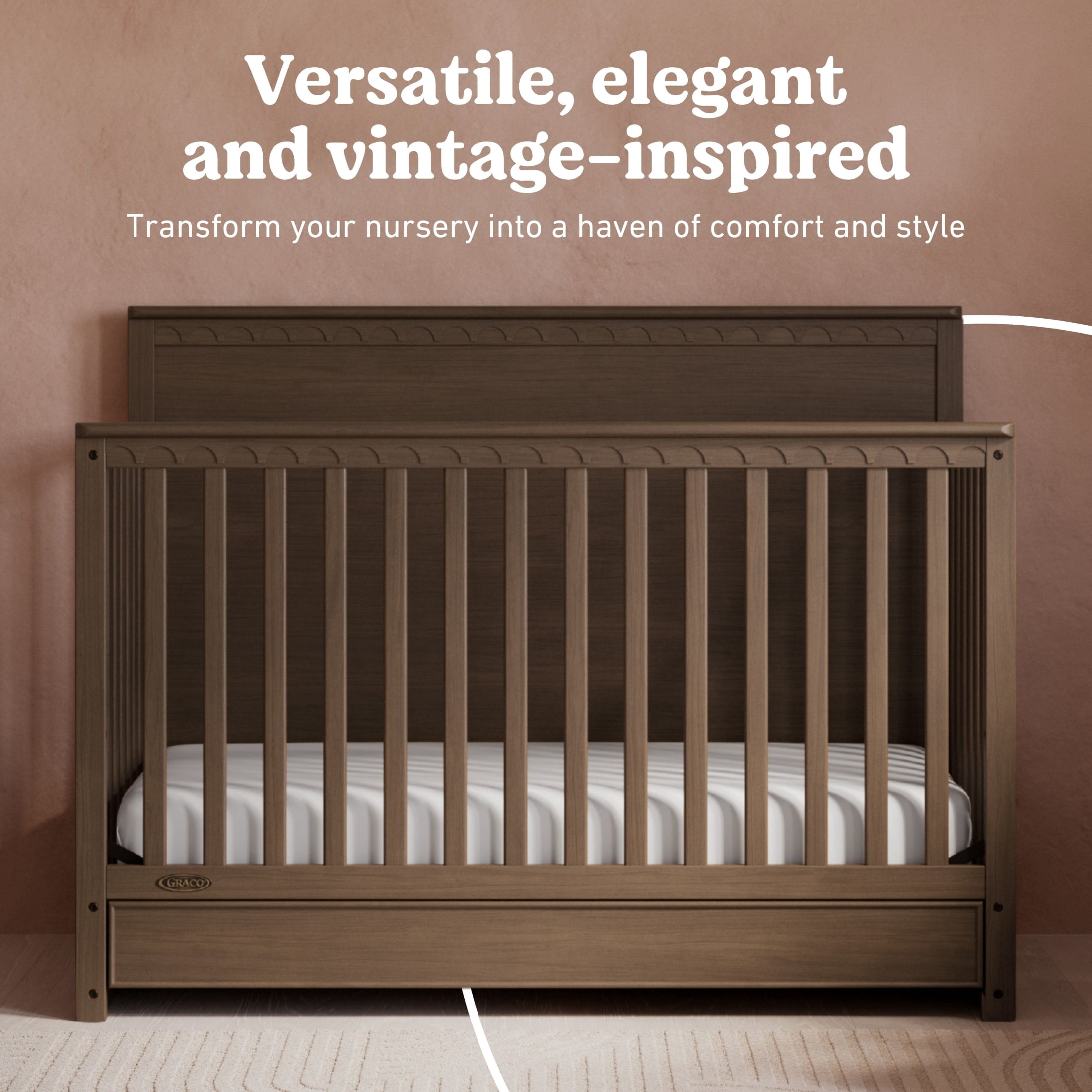 Graco Sasha 5-in-1 Convertible Baby Crib with Drawer, Hazelnut