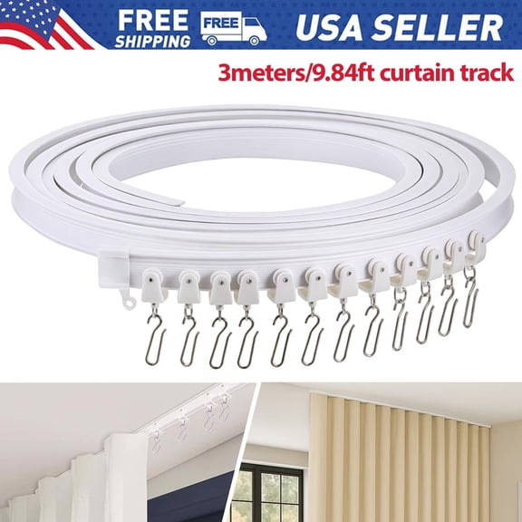 Flexible Ceiling Curtain Track, 3M Bendable Rail with Brackets for Room Divider & Shower Curtain