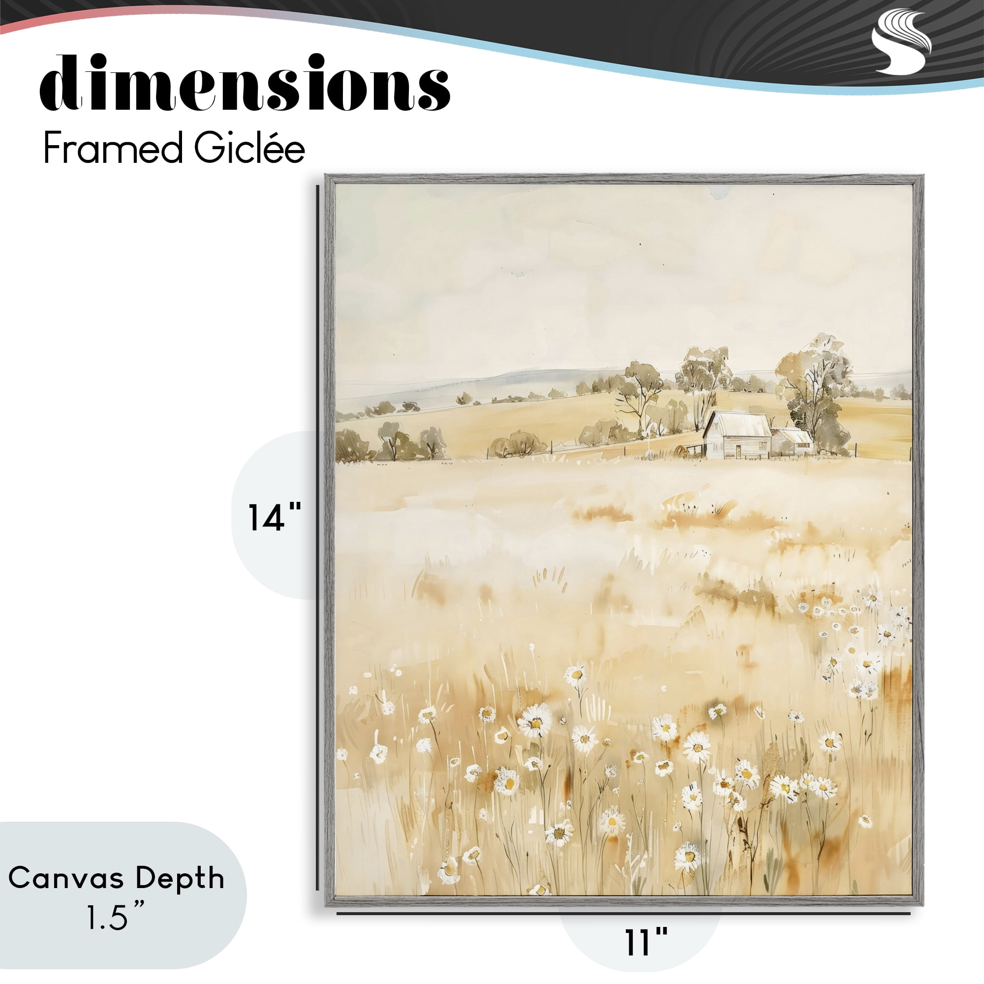 Stupell Industries Farm Country Meadow with Daisies Gray Framed Giclee Art, design by Creative Studio