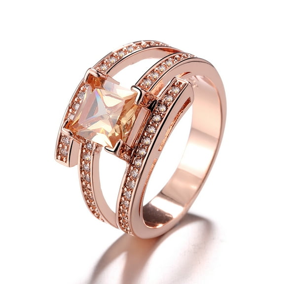 18 Kt Rose Gold Plated Champagne Cubic Zirconia Cocktail Ring