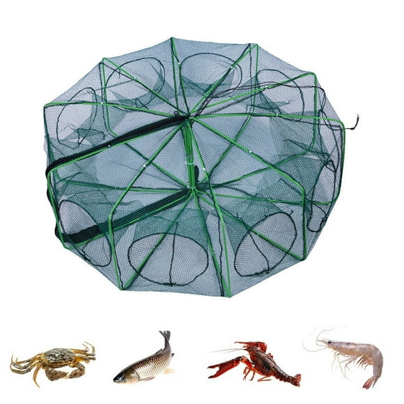 Clearance Tyidzon Foldable Fishing Net, 8 Holes 8 Sides Fishing Bait Trap 27.56X9.84 Inches Crab Trap for Fish/Crab/Shrimp/Crawdad, Upgrade Large Space