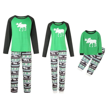

Green Family Matching Christmas Pajama Sets Elk Printed Top Pants 2PCS Christmas PJs Bodysuits
