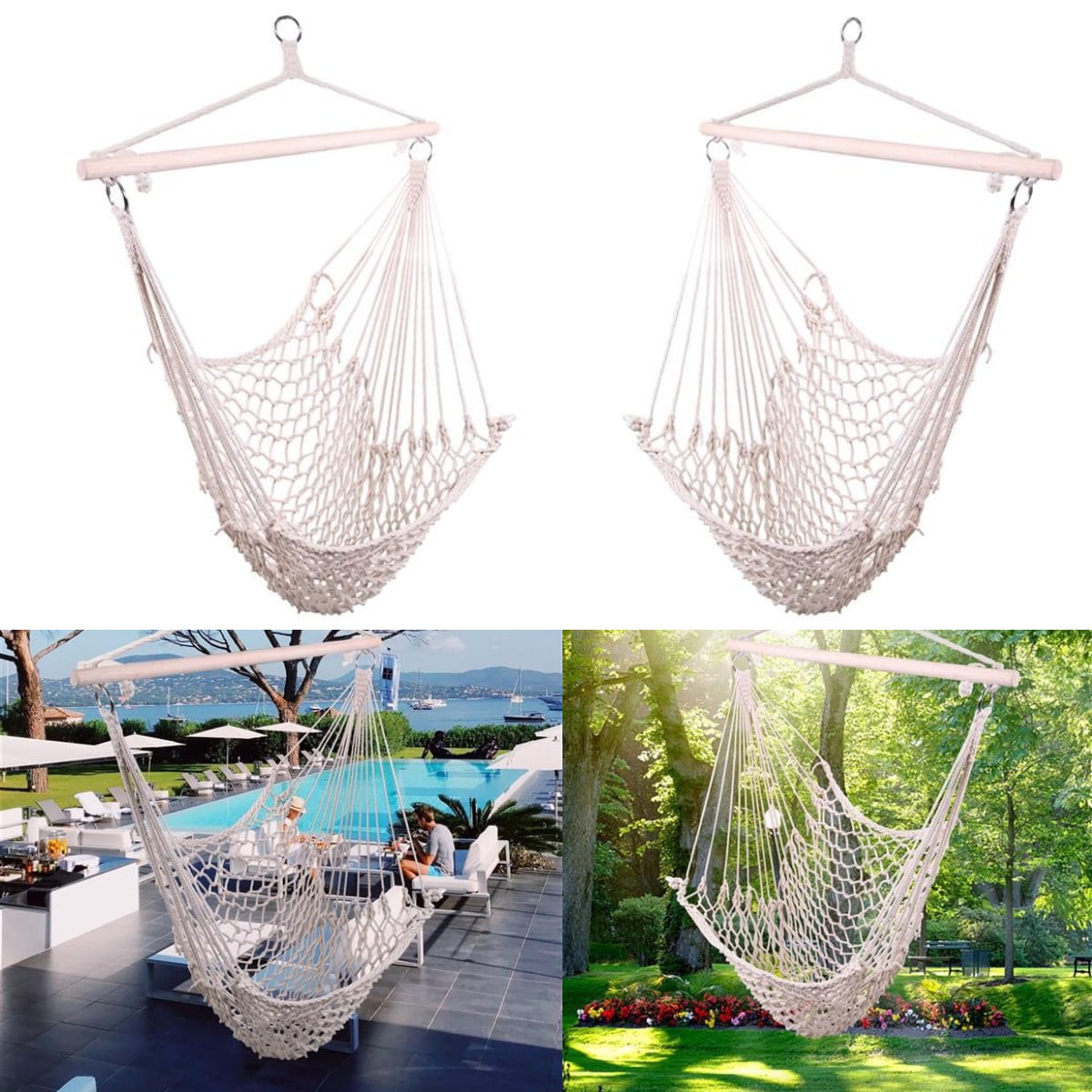 Hanging Hammock Chair Swing Rope Chair Porch Swing Seat Patio Camping Portable 