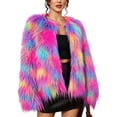thumbnail image 2 of Mutghys Fur Coats for Women Colorful Block Open Front Fuzzy Faux Fur Jacket Party Vacation Bar Winter Warm Soft Comfortable Fashion Outerwear,S-3XL, 2 of 5