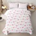 thumbnail image 2 of meiyoeat White Pink Bow Bed Spread Queen for Girls, Watercolor Floral Queen Coverlet Set for Bedroom, 3pcs, 2 of 7