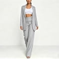 thumbnail image 2 of Women's Fashion Two Piece Suit Set, Lapel Long Sleeve Blazer and High Waist Casual Long Pants Outfit, Loose Solid Matching Tracksuit for office Daily Wear Gray, 2 of 5