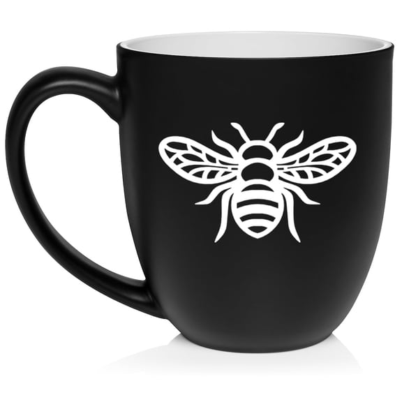 Honey Bee Ceramic Coffee Mug Tea Cup Gift for Her, Him, Friend, Coworker, Wife, Husband (16oz Matte Black)