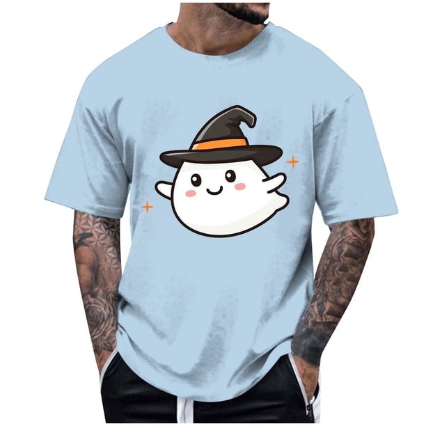 Blusas y camisas de manga corta y cuello redondo para hombre. Blusas/camisetas de manga corta con cuello redondo y estampado de Halloween para hombre. Blusa para hombre.