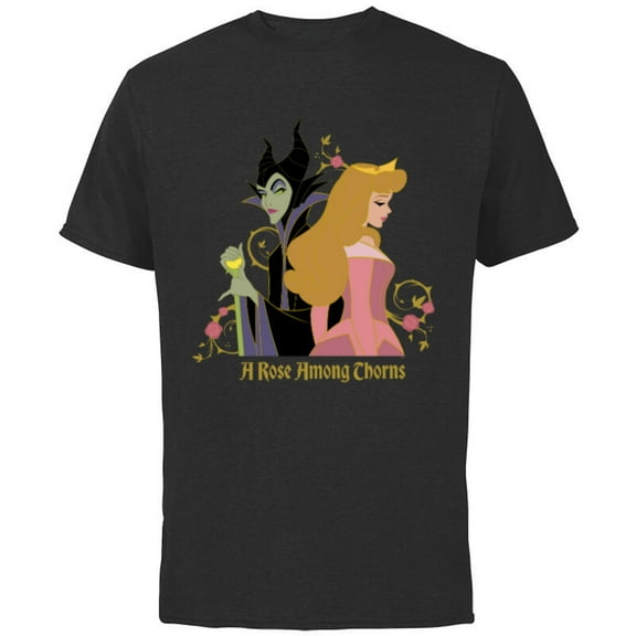 Disney Princess Sleeping Beauty Maleficent Rose Among Thorns - Short Sleeve Cotton T-Shirt for Adults - Customized-Black