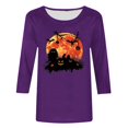 thumbnail image 5 of VKOYWKM Women Halloween Tops 3/4 Sleeve Halloween Pumpkin Bat Graphic T Shirt Crew Neck Halloween Party Tops Funny Print Tees, 5 of 6