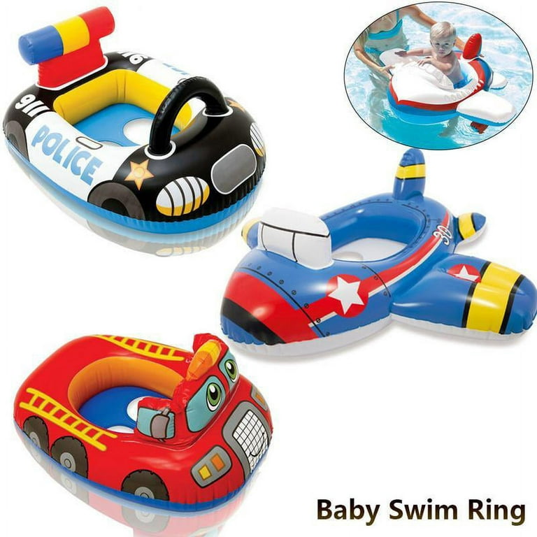 Baby Swimming Pool Float, Cute Car Design Kids Toddler Inflatable Summer Beach Floatie Boat Swim Tube Ring with Handles Safety Seat Pool Lake Air Bed