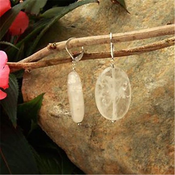 Euro Lever Back 30 x 20mm Thick Flat Oval Crystal Quartz Earrings