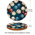 thumbnail image 3 of Baseball Set of 6 Microfiber Leather Round Coasters, 11x11 cm/4.3x4.3 Inches, Drink Coasters for Table, Easy to Clean Beverage Coasters, 3 of 6