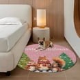 thumbnail image 2 of Round Rugs 8Ft, Pink Squirrels Christmas Round Area Rug Washable Indoor Throw Carpet, Xmas Tree Winter Snowflake Large Non Slip Circle Rug for Kids Room RV Home Decor Aesthetic, 2 of 8