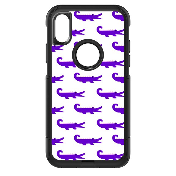 DistinctInk Custom SKIN / DECAL compatible with OtterBox Commuter for iPhone XR (6.1" Screen) - Purple White Alligators - Cartoon Alligators