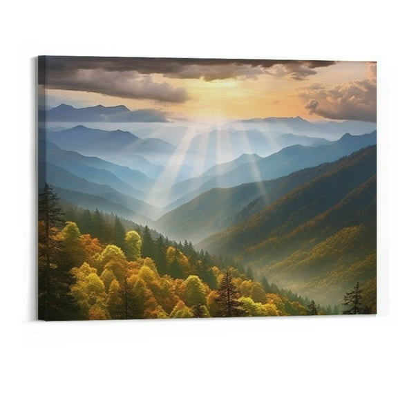 Shiartex  North Carolina Great Smoky Mountains Landscape Art Poster Room Aesthetic Wall Art Canvas Decoration Home Decor Gifts (framed,20x16 Inch)