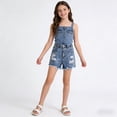 thumbnail image 6 of GiLiling Girls Ripped Denim Jean Shorts Mid Waist Straight Leg Elastic Waistband Distressed Frayed Hem Casual Summer Jorts for Kids Teens (Blue, 7-8 Years), 6 of 8