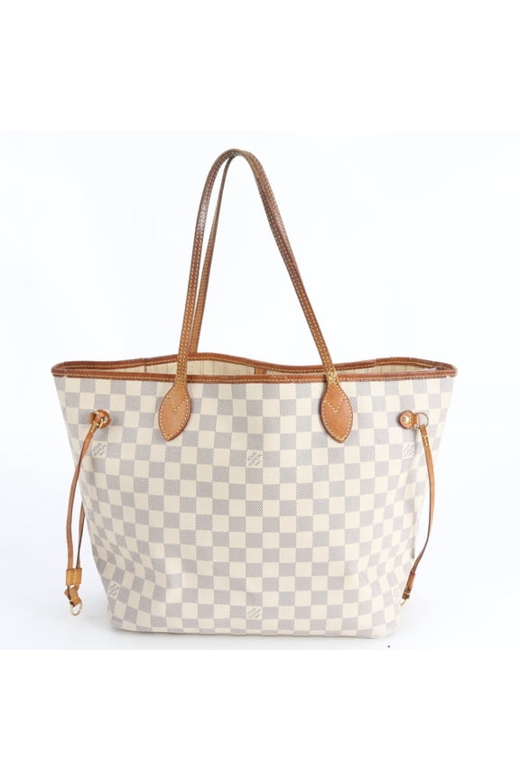 Pre-Owned Louis Vuitton Damier Azur Neverfull MM N51107 Leather Tote Bag Shoulder Handbag for...