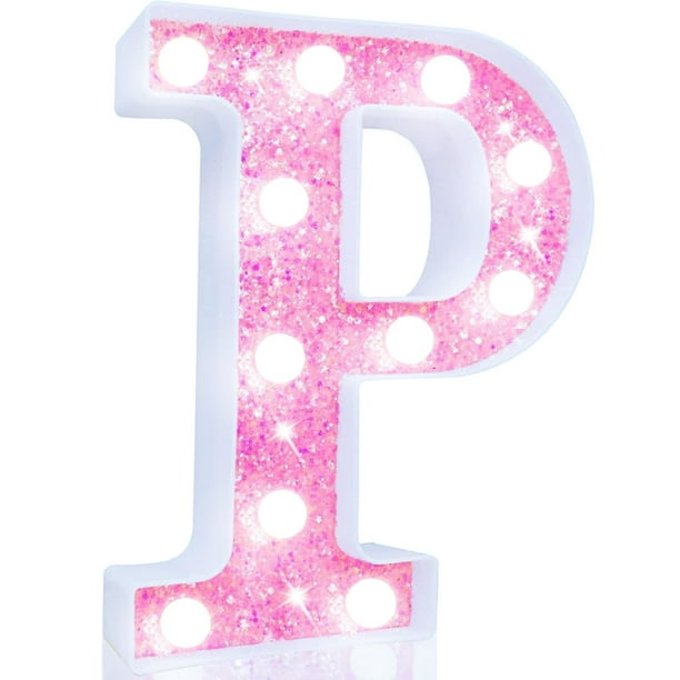Luz de Letras LED Pooka Marquee, Letra P en Rosa Claro a Batería
