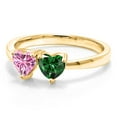 thumbnail image 2 of Gem Stone King 18K Yellow Gold Plated Silver Ring Heart Shape Pink Moissanite and Nano Emerald Green (1.00 Cttw, Size 7), 2 of 6