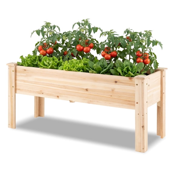 Costway 1 PCS Wooden Raised Garden Bed with Legs, Drainage Holes, Natural Fir Outdoor Garden Box