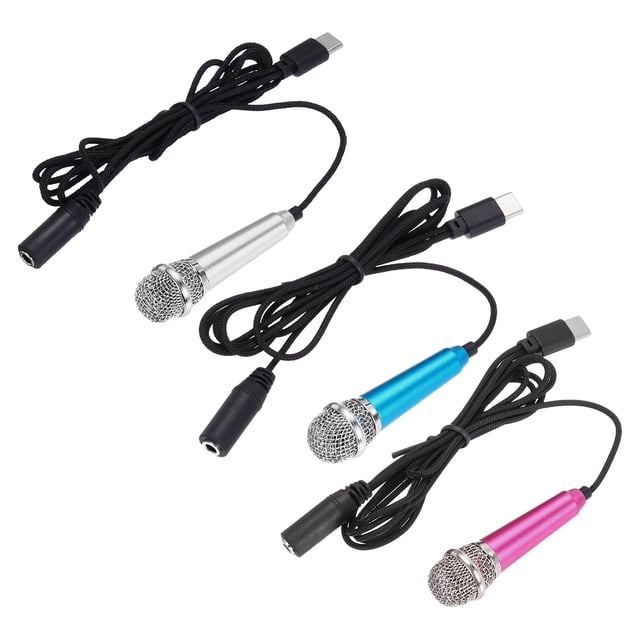 3 Pcs Mini Microphone, Mini Mic Tiny Microphone Phone Type C Mic Small Microphone for Record Phone Voice, Silver/Hot Pink/Blue
