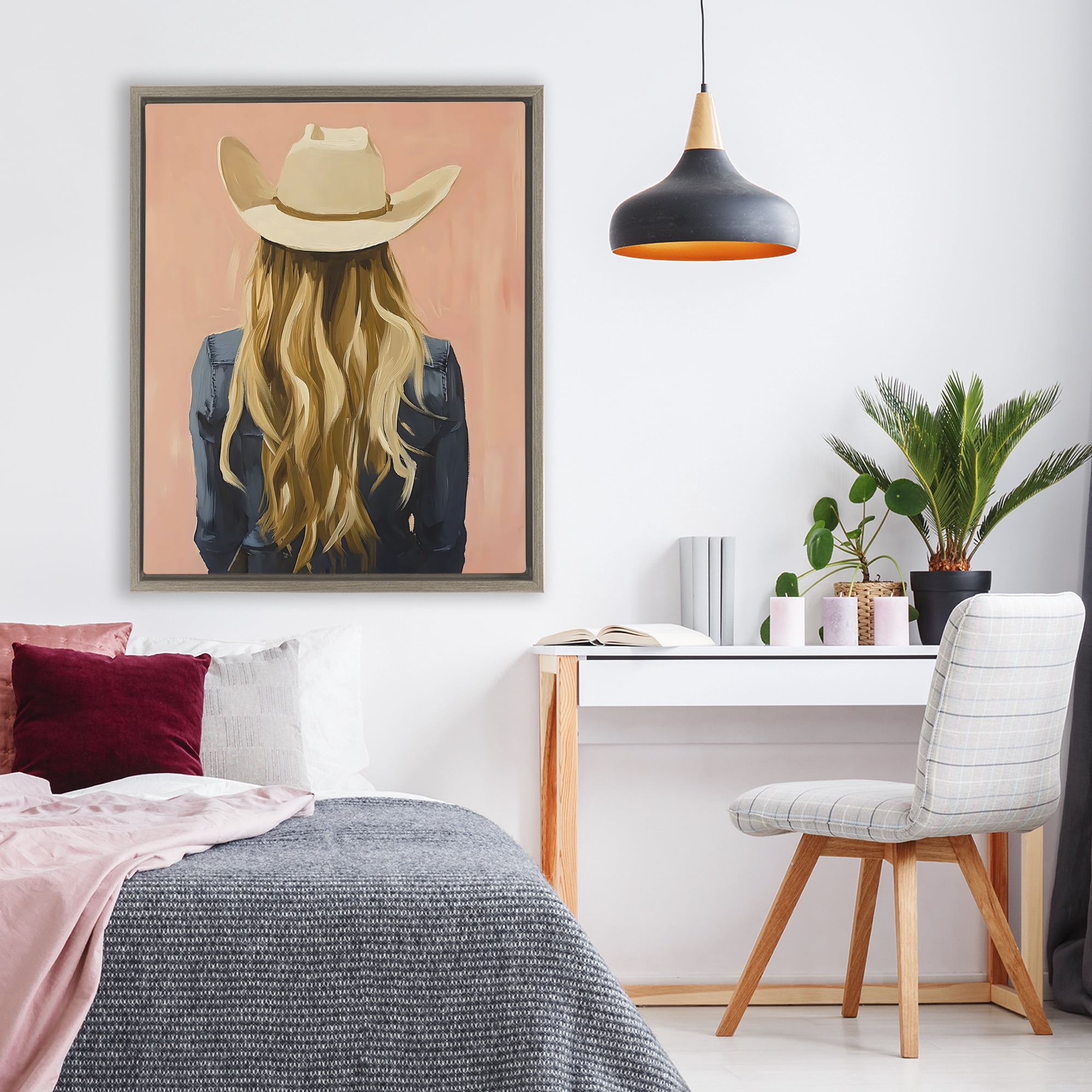 Stupell Industries Blonde Cowgirl Back View Brown Framed Floater Canvas Wall Art, design by The Prints Vibe