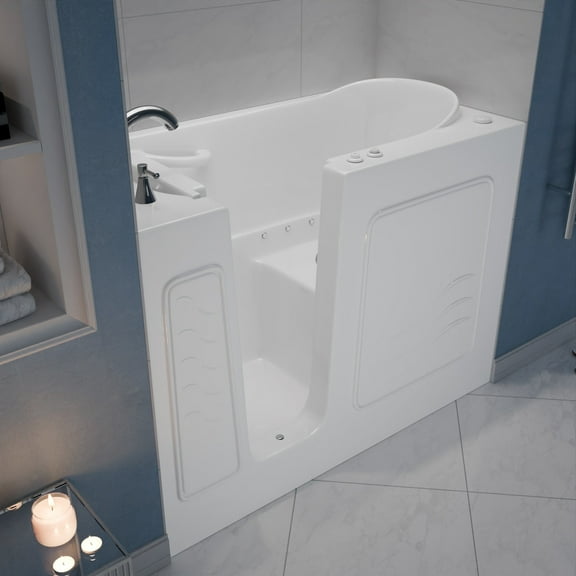 Meditub Collection 26 in. L x 53 in. W Left Side Drain Air Jetted Bathtub in White with Aroma and Chroma Therapy