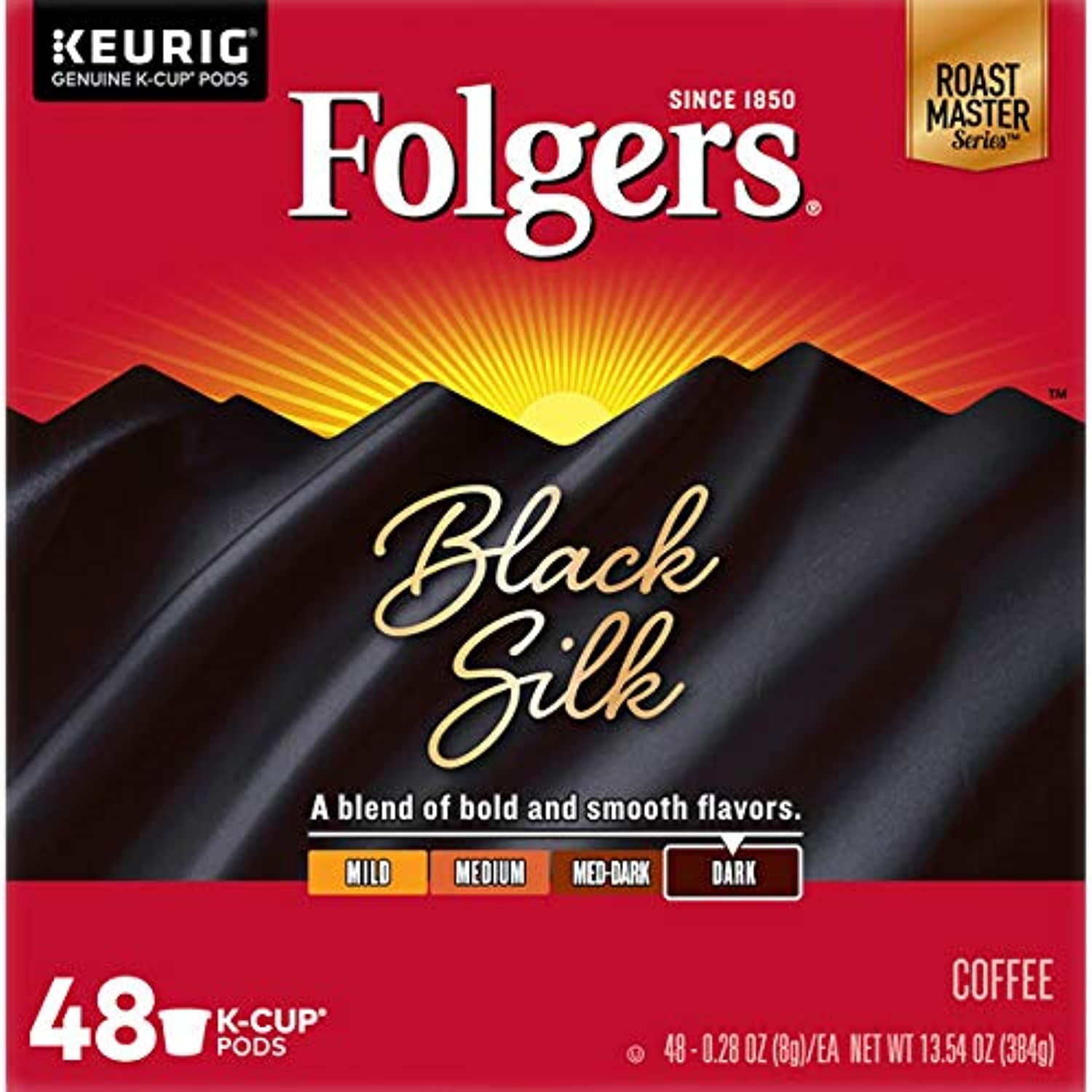 Folgers Black Silk Coffee, Dark Roast, K Cup Pods For Keurig Coffee Makers, 48Count