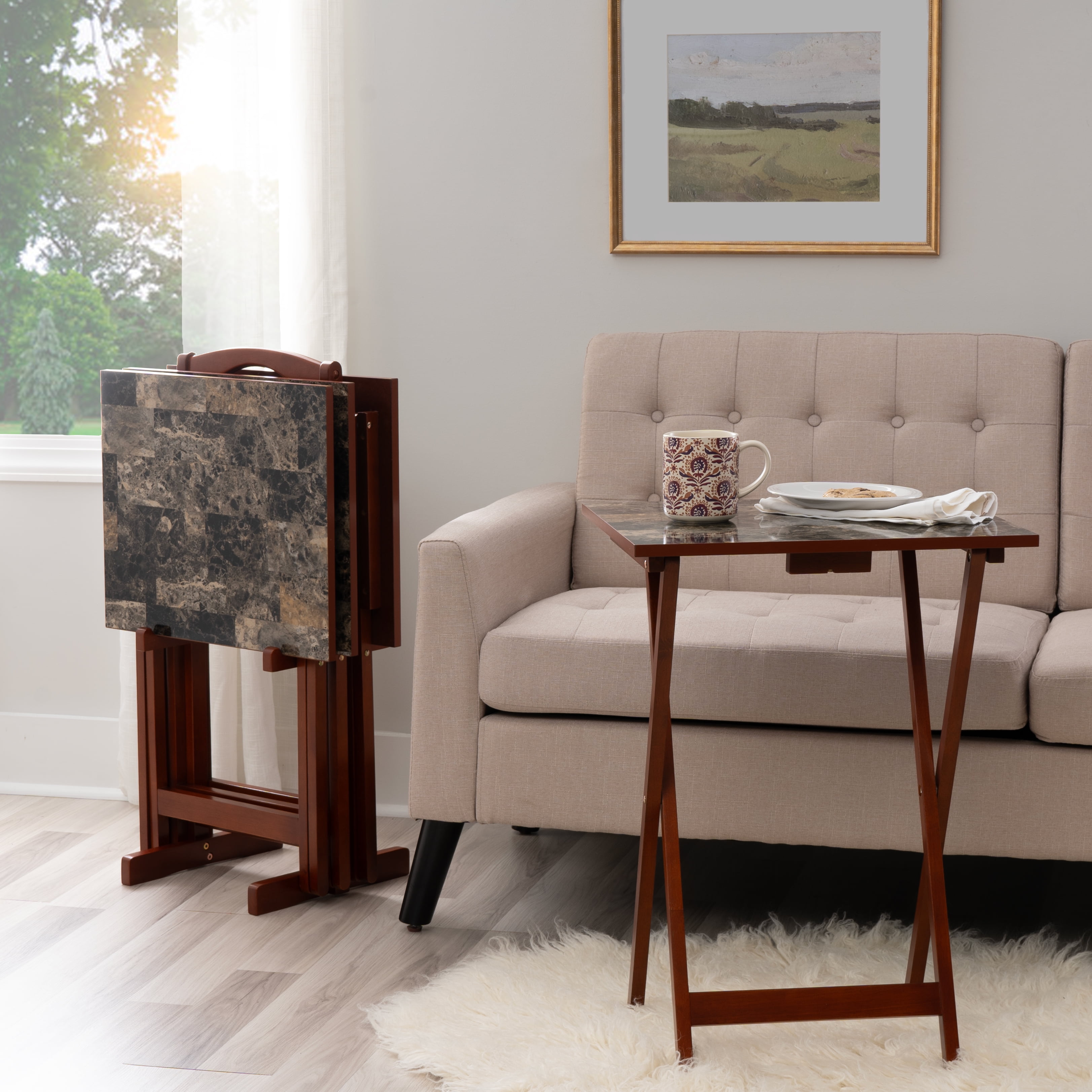Hazel Grove Holton 5-piece Faux Marble Folding TV/ Snack Tray Table Set, Espresso