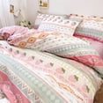 thumbnail image 4 of Juego de funda de edredón de estilo bohemio rosa con estampado de fresas de dibujos animados para dormitorio de niñas con 1 sábana y 2 fundas de almohada, funda de edredón suave, 4 of 5