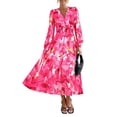thumbnail image 1 of Vestido PRETTYGARDEN para mujer, midi floral, escote en V, manga larga, talla XL, 1 of 9