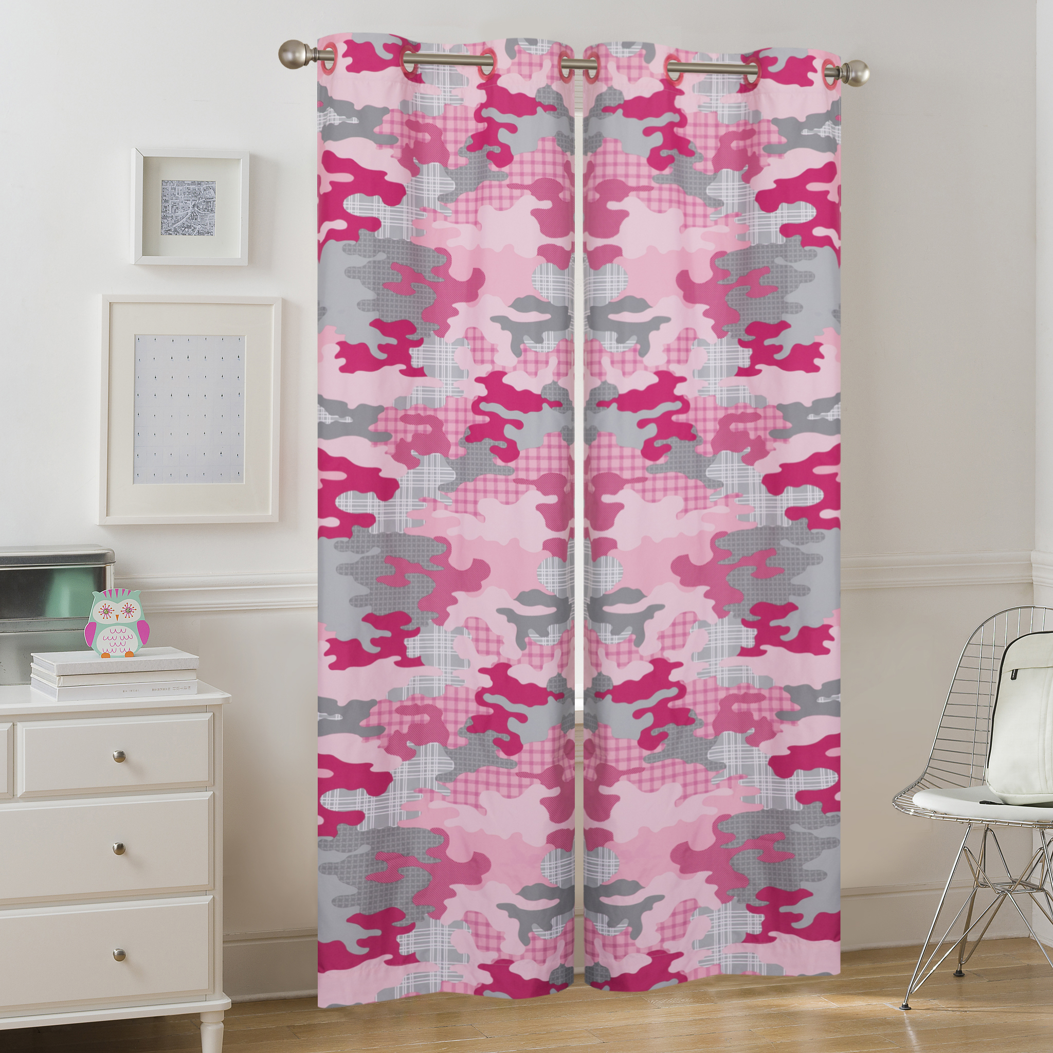 Your Zone Pink Camouflage Room Darkening Grommet Single Curtain Panel, Pink, 30" x 84"