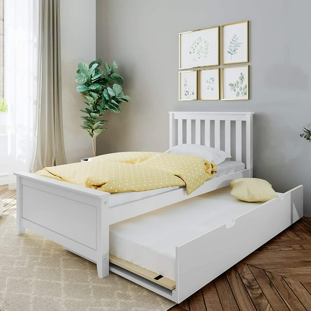 BEDSMART Lit Simple en Bois Massif avec Tiroir-Lit / Blanc