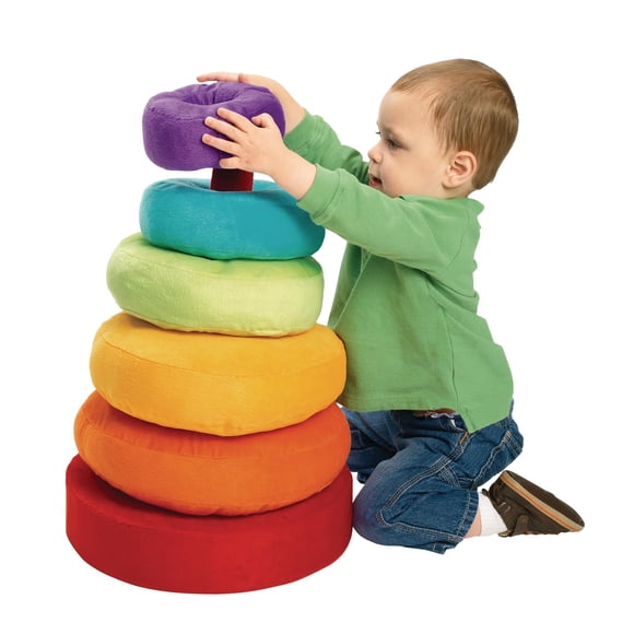 Excellerations Anneau Empilable Géant en Peluche Arc-en-Ciel pour Enfants Jeu de Classe pour Enfants