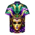 thumbnail image 4 of TrendVibe365 Mens Button down Shirts Short Sleeve Purple Plus Size Polyester Casual Button up Mask Printed Mardi Gras Celebrations Blouse Tops for Mardi Gras Event 5XL, 4 of 5