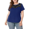 thumbnail image 2 of Agnes Orinda Women's Plus Size Lace Insert Short Sleeves Round Neck T-shirts, 2 of 6