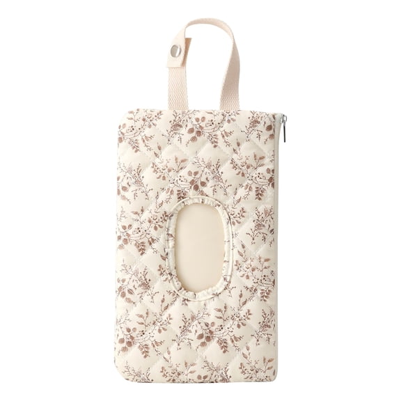 Baby Wipe Holder Diaper Caddy Pouch - Floral Quilted Portable Travel Organizer for Strollers, Diaper Bags & Daily Essentials | Compact Reusable Wipes Case, Beige