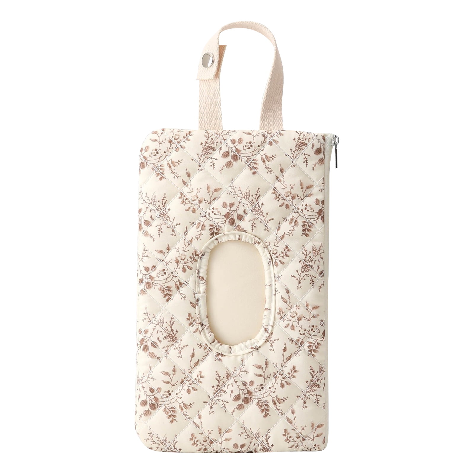 Baby Wipe Holder Diaper Caddy Pouch - Floral Quilted Portable Travel Organizer for Strollers, Diaper Bags & Daily Essentials | Compact Reusable Wipes Case, Beige