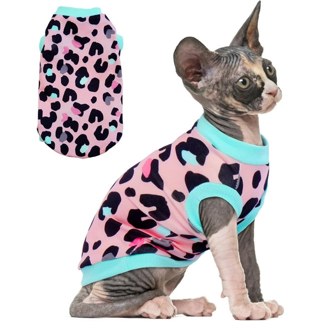 PUMYPOREITY Vêtements pour Chat Sphynx : Chandail Extensible, Chemise Douce Sans Poils, Pyjama Chandail, Col Roulé pour Cornish Rex, Devon Rex - Rose, G