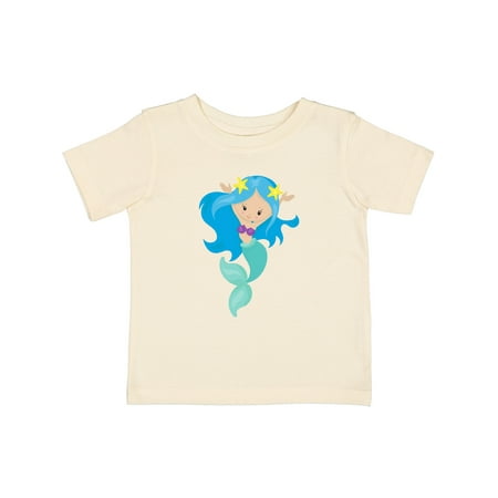 

Inktastic Cute Mermaid Little Mermaid Starfish Blue Hair Gift Baby Girl T-Shirt