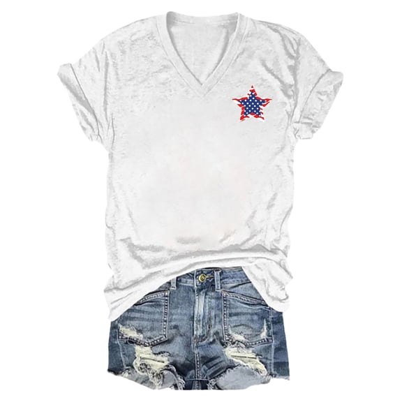 Dyfzdhu 250th Anniversary Usa Shirt T Shirts For Women Fashion American Flag Patriotic Heart 4th Of July Tops USA And Stripes V Neck Tee Features